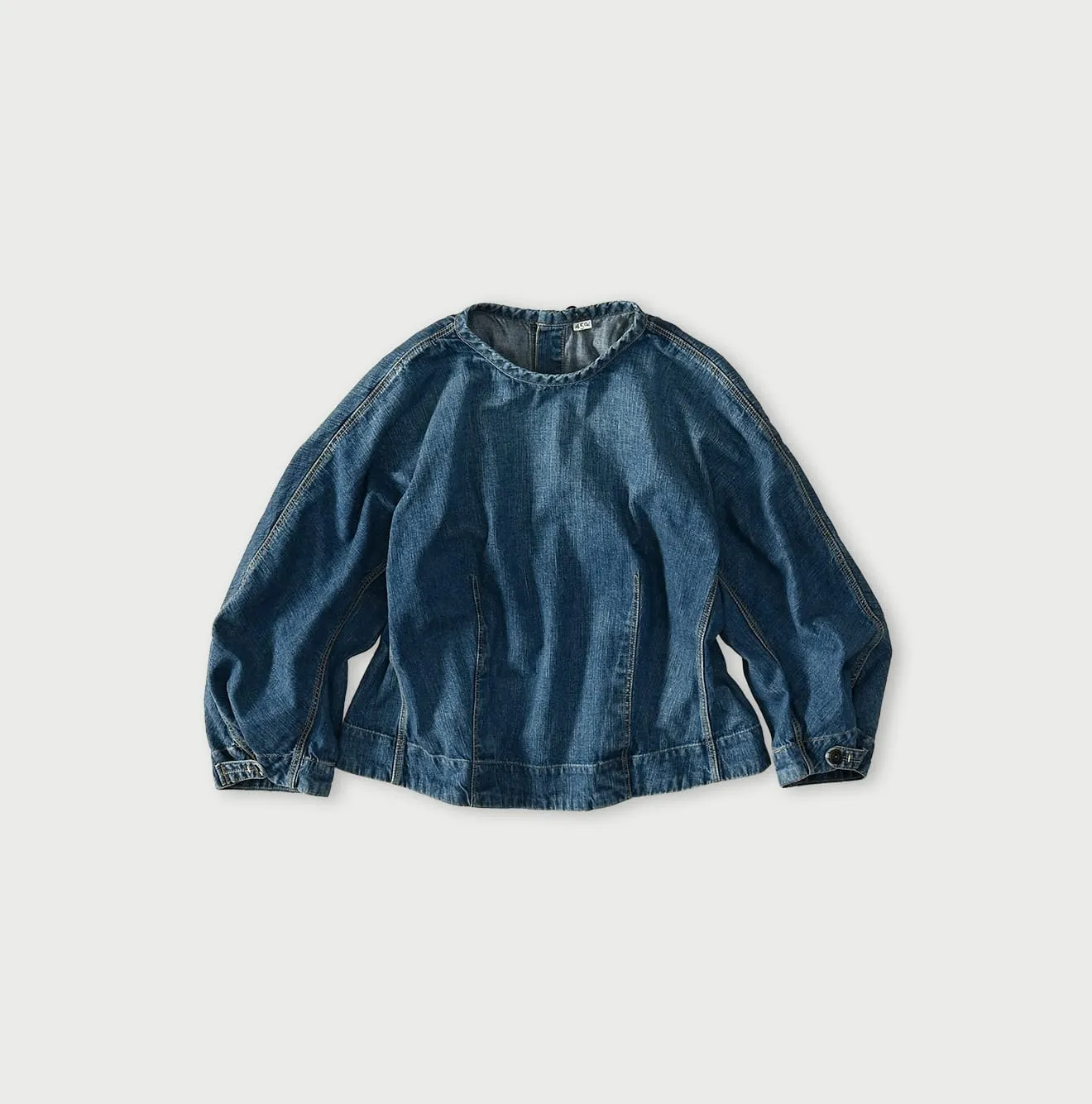 Mugihiko Denim Puff Sleeve Blouse Distressed sold by 45r