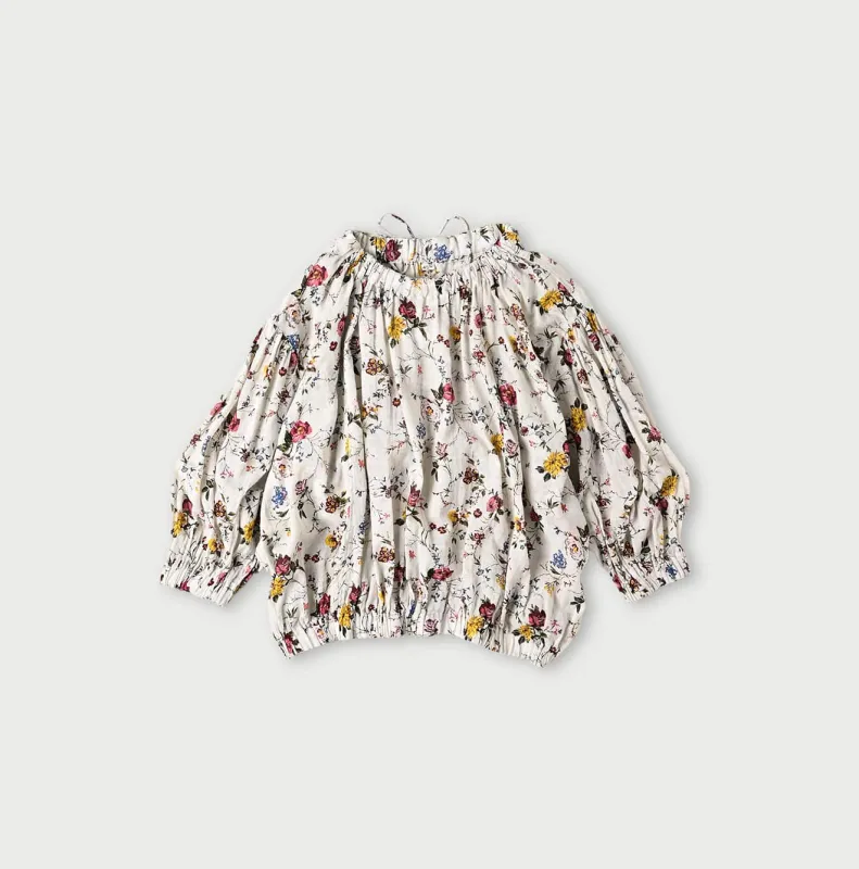 Gauze Antique Flower Shirring Blouse made by 45r