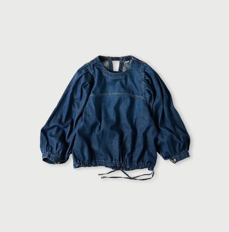 45 Petit Denim Puff Sleeve Blouse Distressed made by 45r