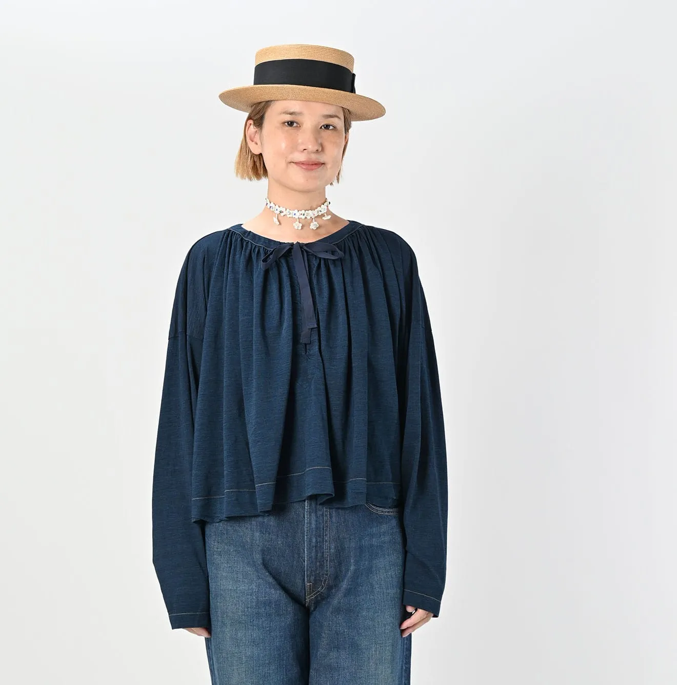 Indigo Supima Gathered Blouse sold by 45r product image thumbnail 3