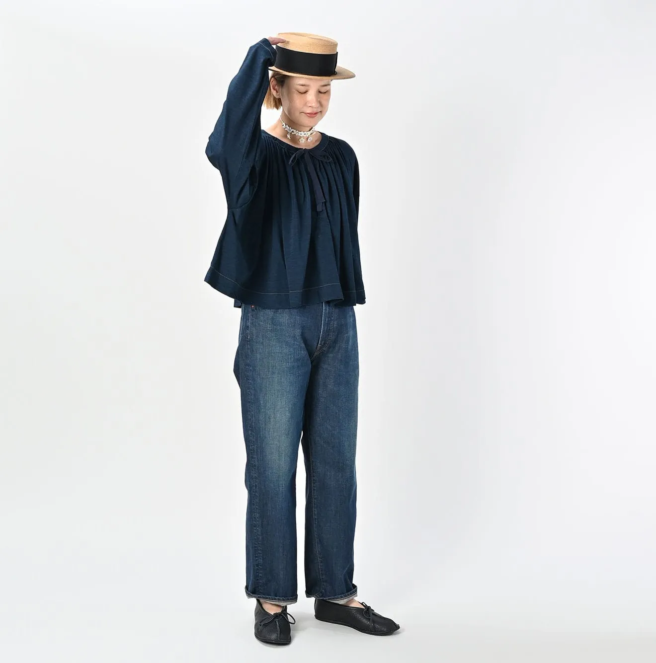 Indigo Supima Gathered Blouse sold by 45r product image thumbnail 2