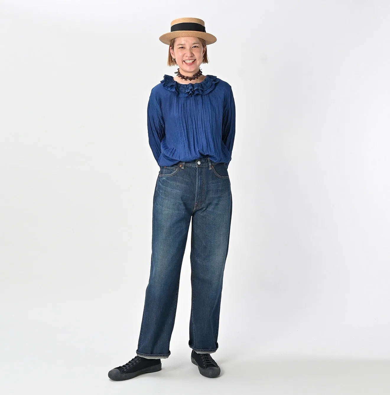 Ai Indigo Silk Frilled Collar Blouse sold by 45r product image thumbnail 2