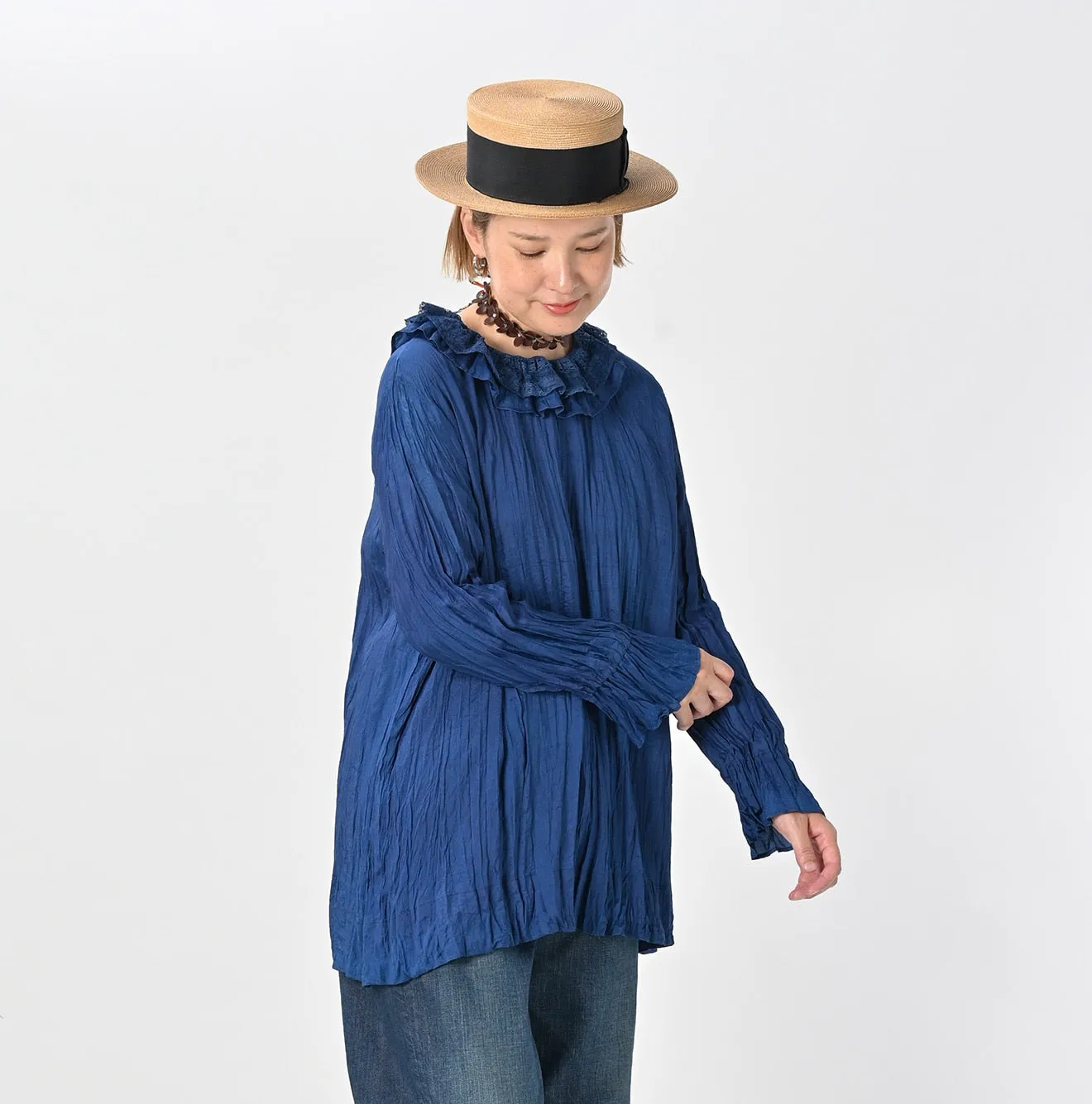 Ai Indigo Silk Frilled Collar Blouse sold by 45r product image thumbnail 3