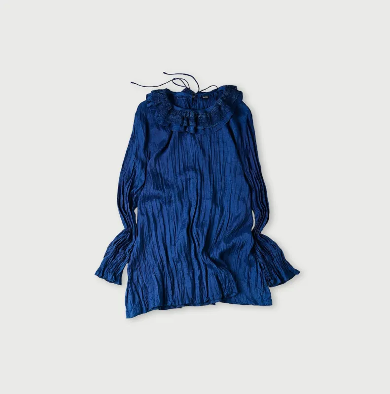 Ai Indigo Silk Frilled Collar Blouse made by 45r