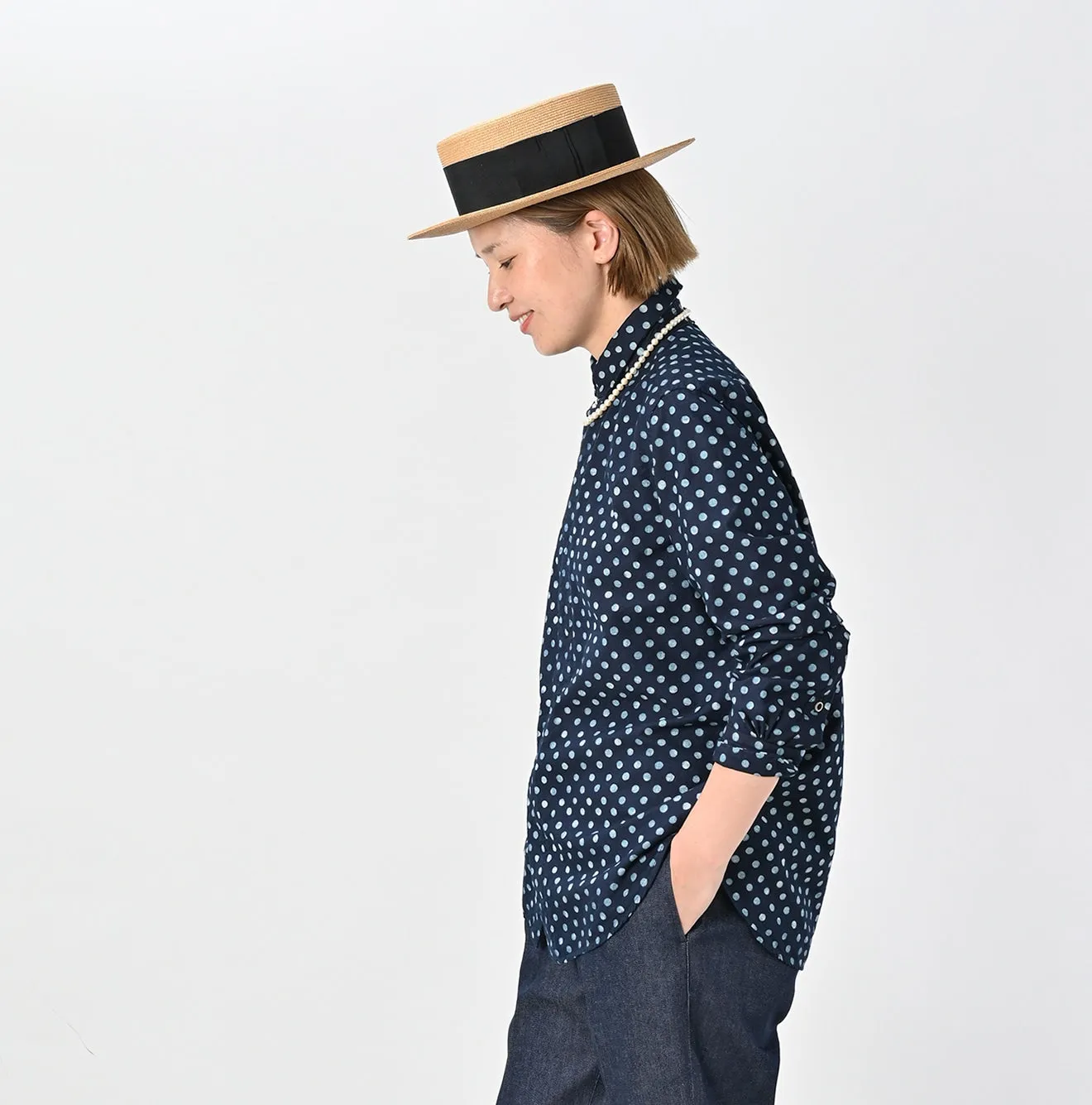 Indigo Supima Oxford 908 Dots Loafer Shirt sold by 45r product image thumbnail 5