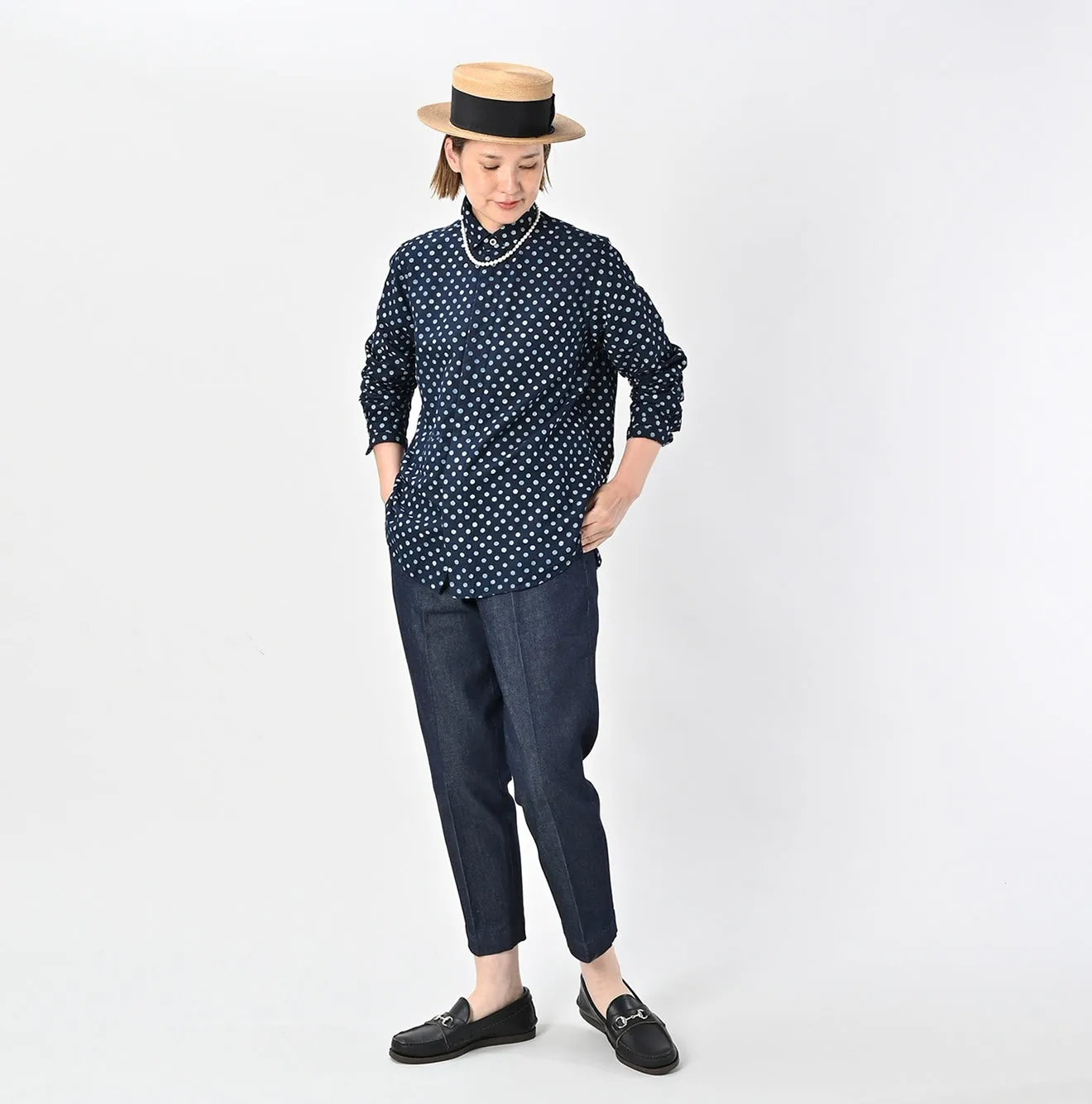 Indigo Supima Oxford 908 Dots Loafer Shirt sold by 45r product image thumbnail 2