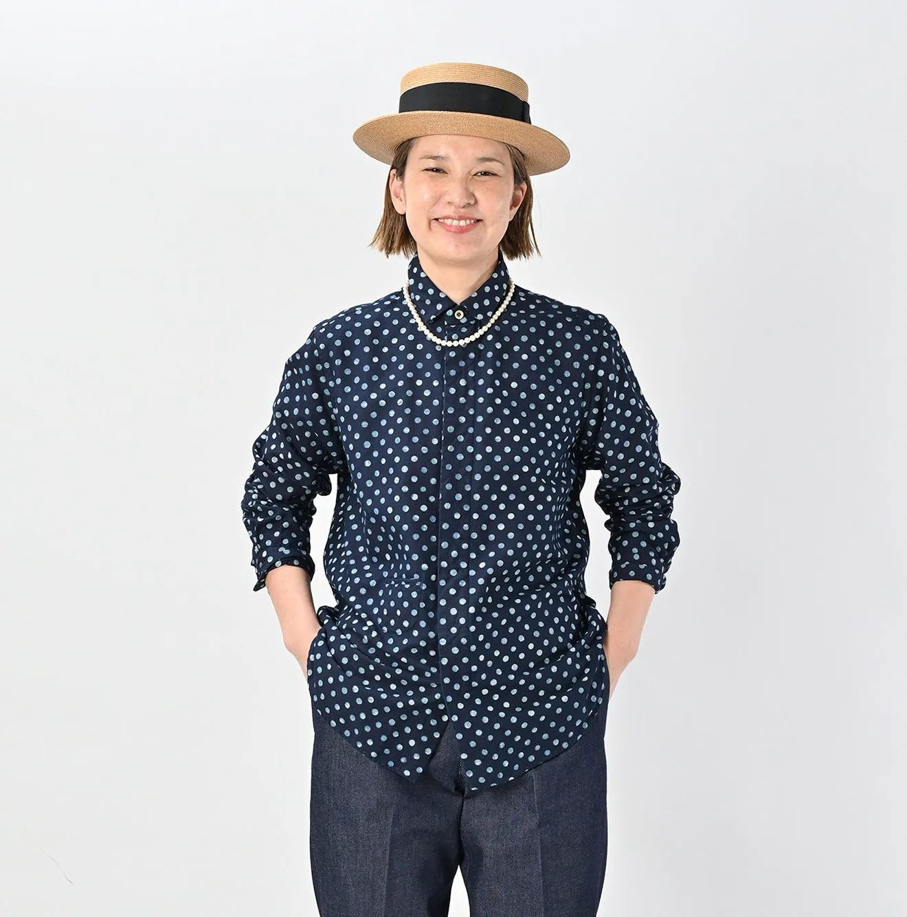 Indigo Supima Oxford 908 Dots Loafer Shirt sold by 45r product image thumbnail 4