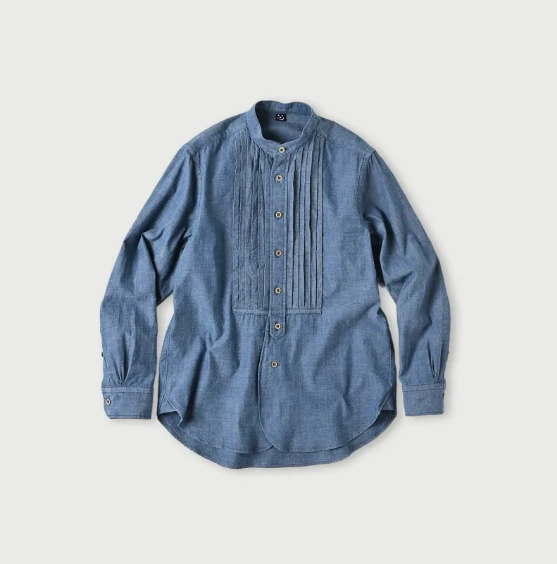 Indigo Khadi Ox 908 Pintuck Stand Collar Shirt (Size 1 & 3) made by 45r