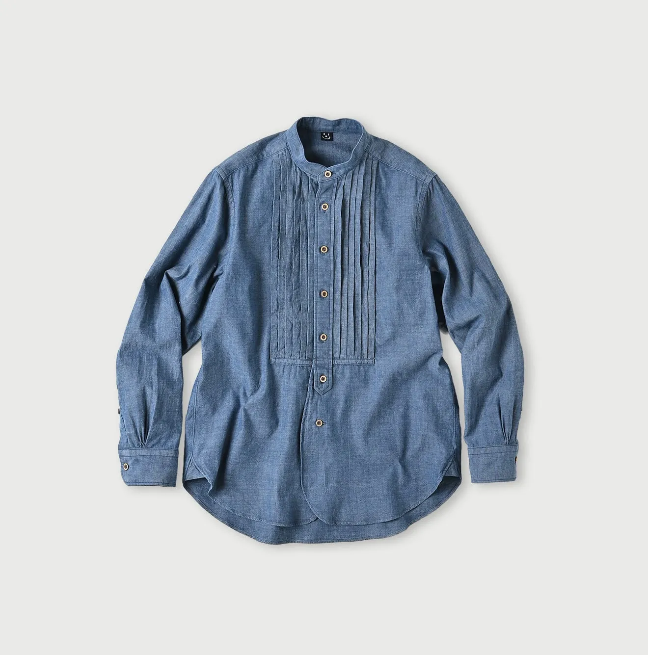 Indigo Khadi Ox 908 Pintuck Stand Collar Shirt sold by 45r