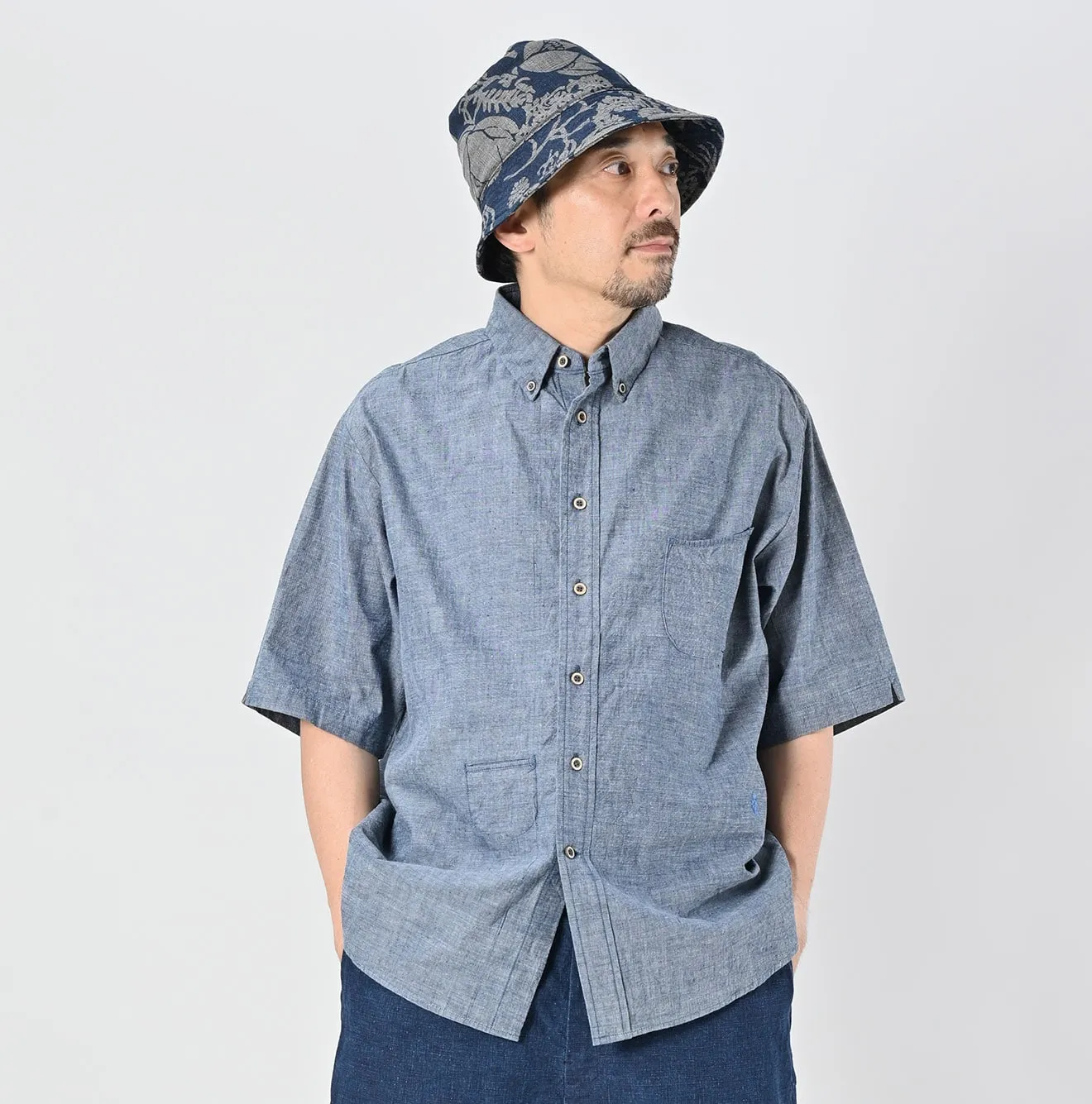 Ai Indigo Khadi Ox Ocean Short Sleeve Shirt sold by 45r product image thumbnail 4