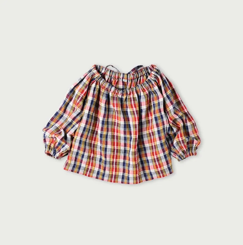 Linen Madras Shirring Blouse made by 45r