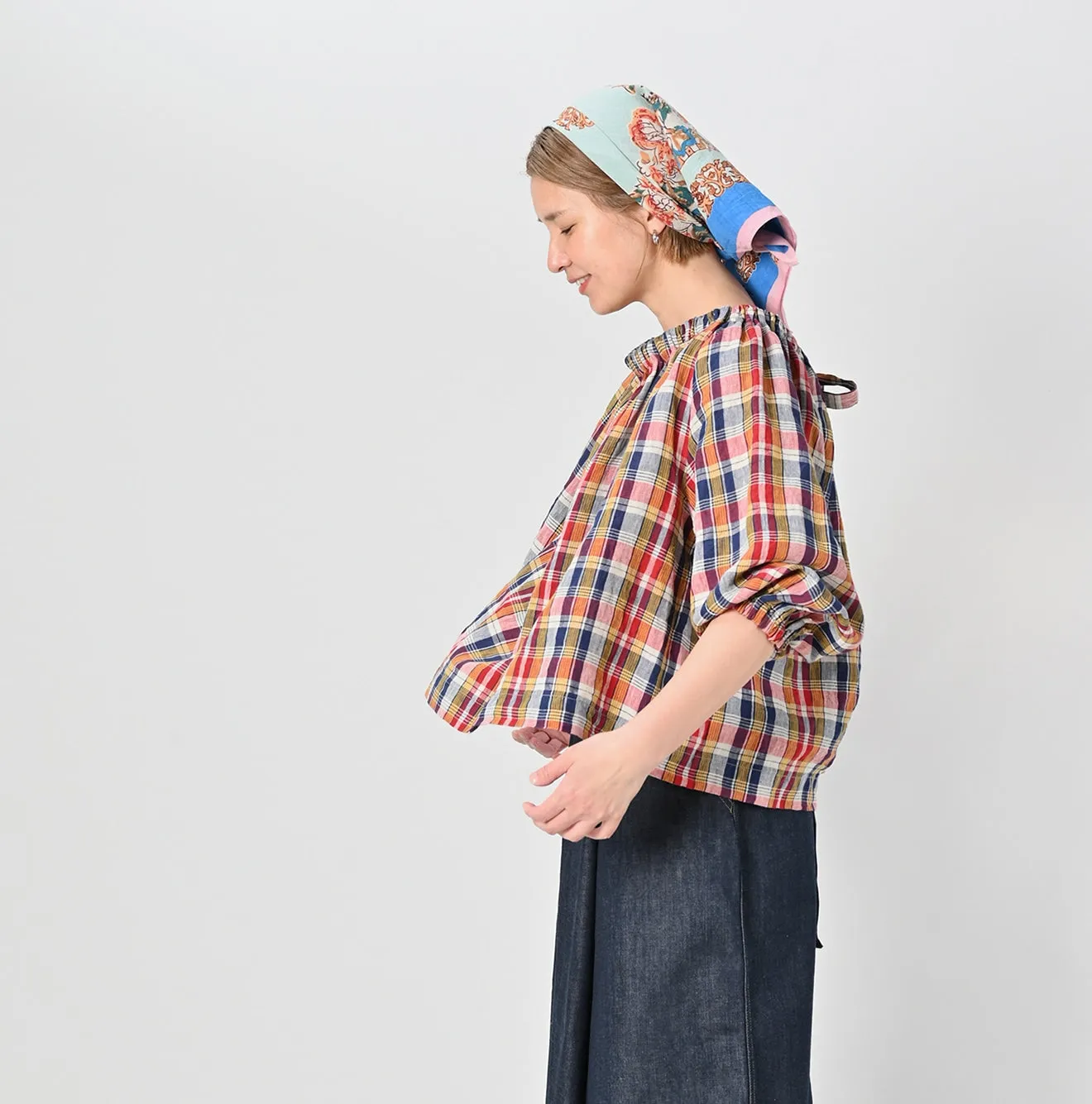 Linen Madras Shirring Blouse sold by 45r product image thumbnail 4