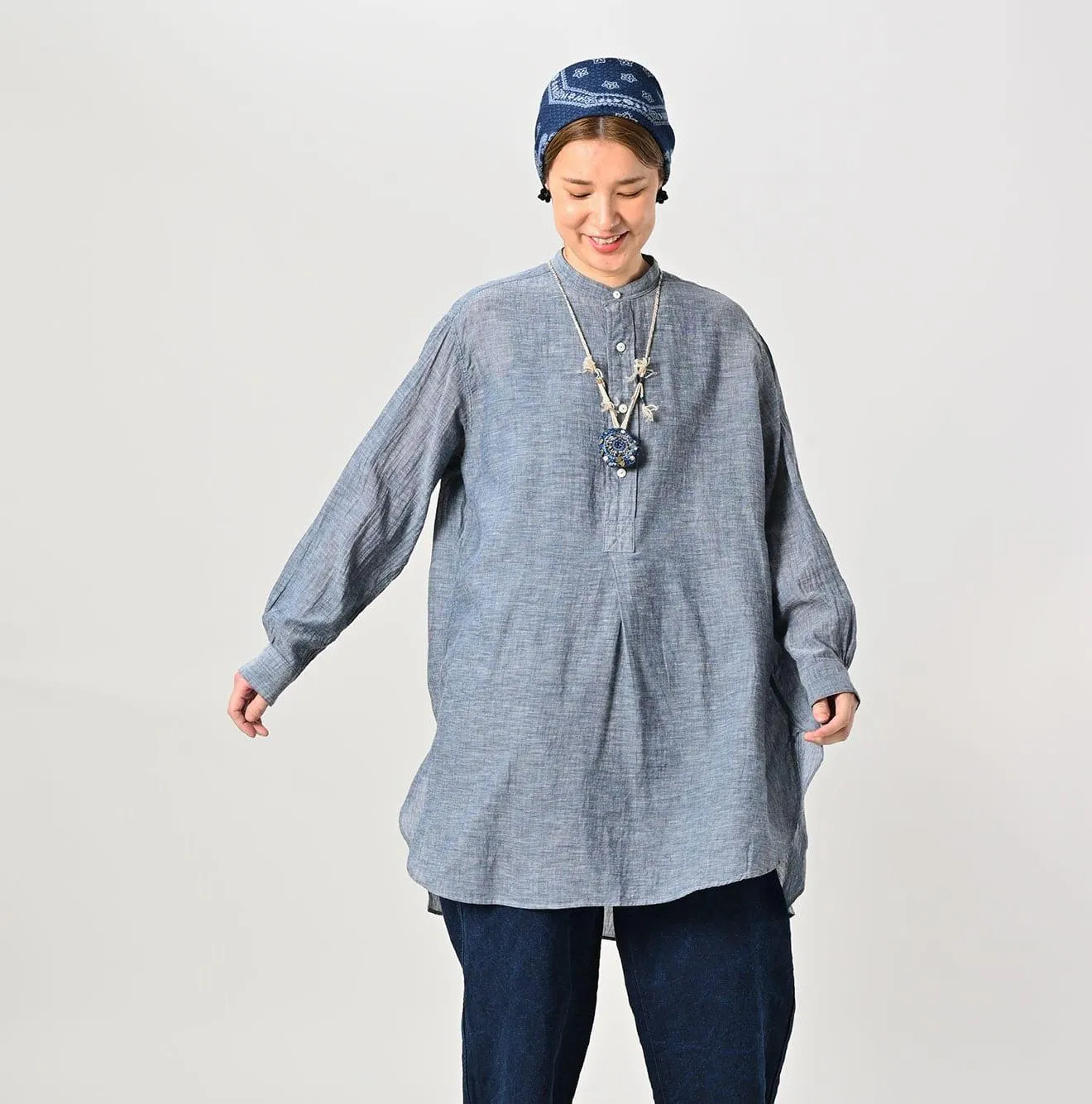 Indigo Gauze Henley Shirt sold by 45r product image thumbnail 3