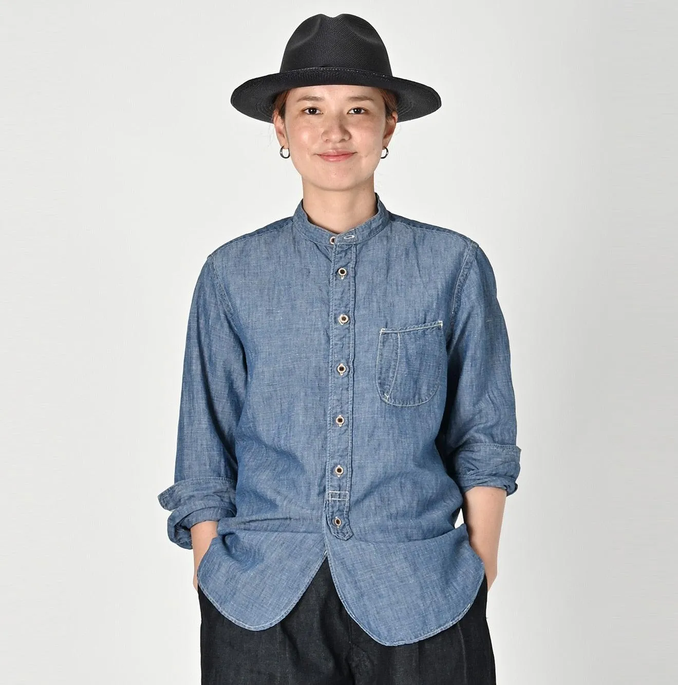 Cotton Linen Dungaree 908 Loafer Stand Collar Shirt Tan (Size 4) sold by 45r product image thumbnail 3