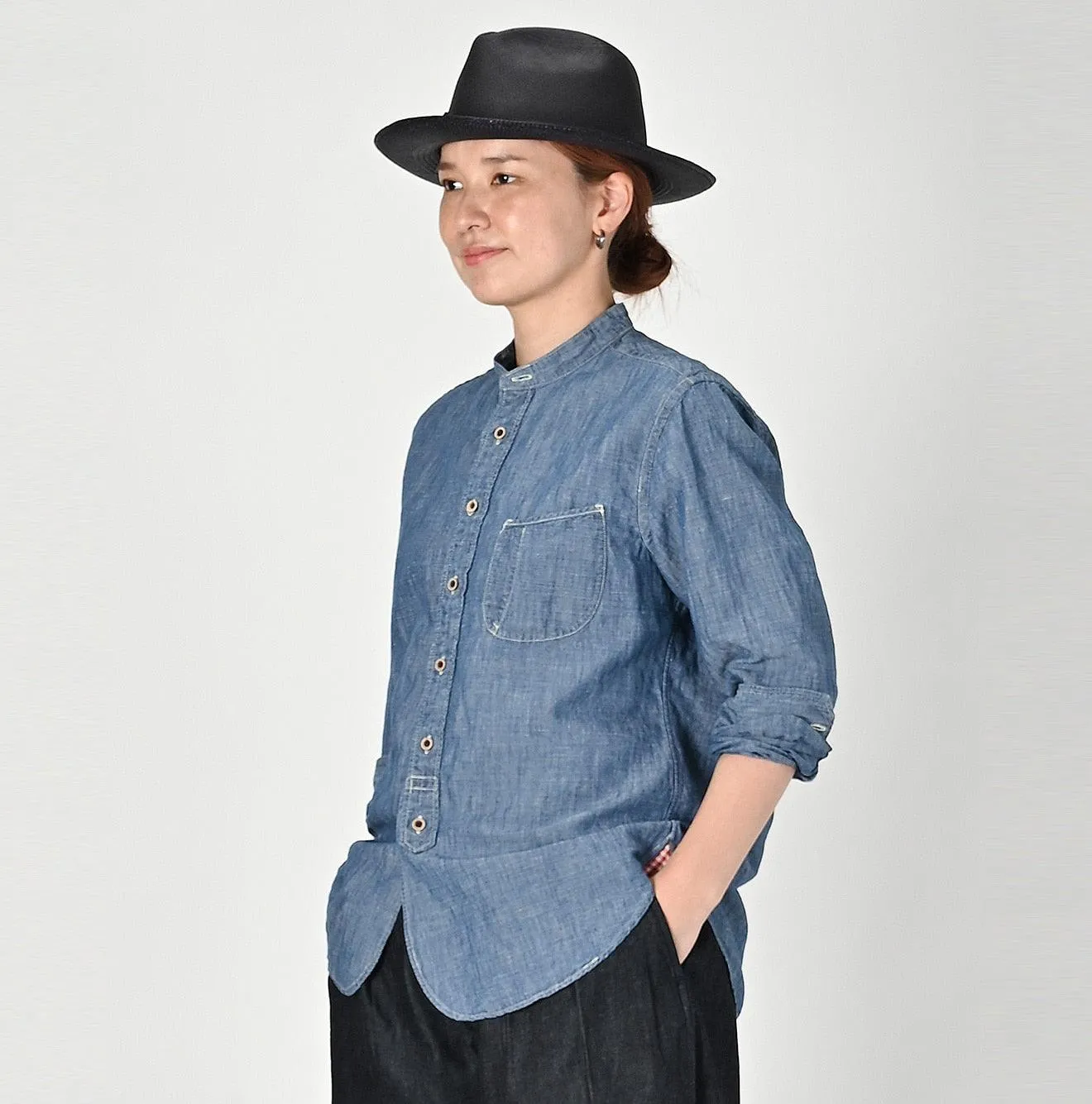 Cotton Linen Dungaree 908 Loafer Stand Collar Shirt Tan (Size 4) sold by 45r product image thumbnail 4