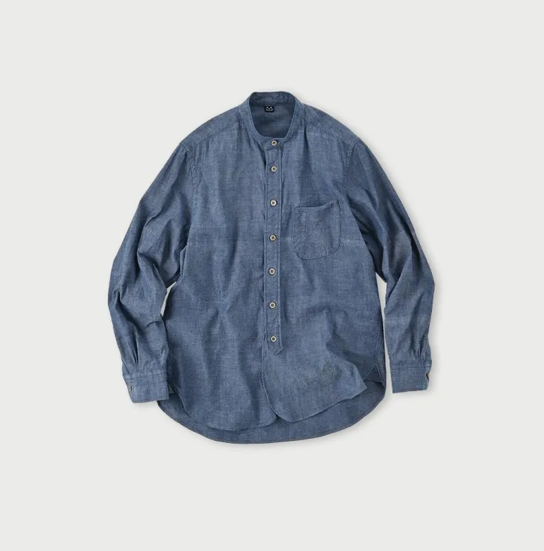 Ai Indigo Khadi Oxford 908 Loafer Stand Collar Shirt made by 45r