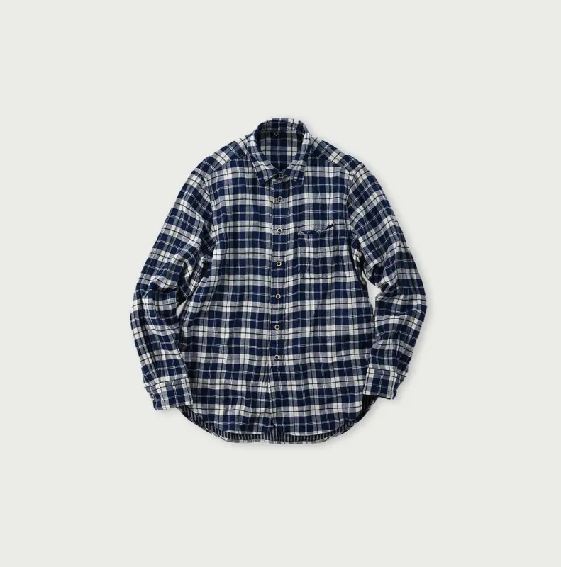 Indigo Fuwafuwa Double Woven 908 Loafer Shirt made by 45r