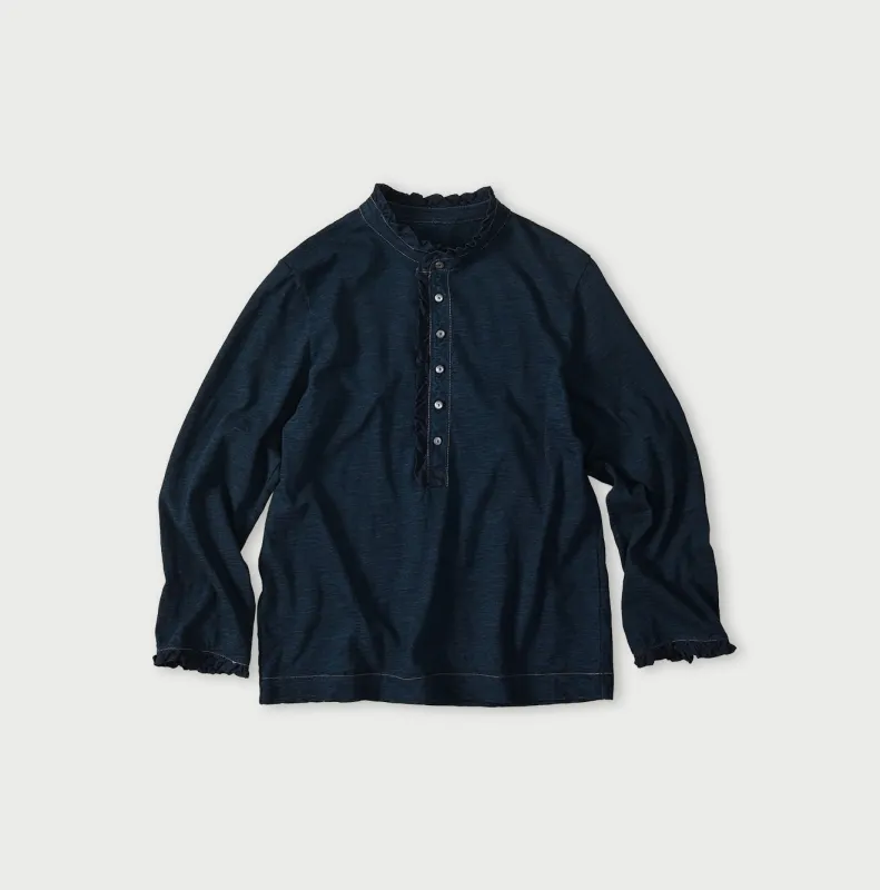 Indigo Frilled Square Henley made by 45r