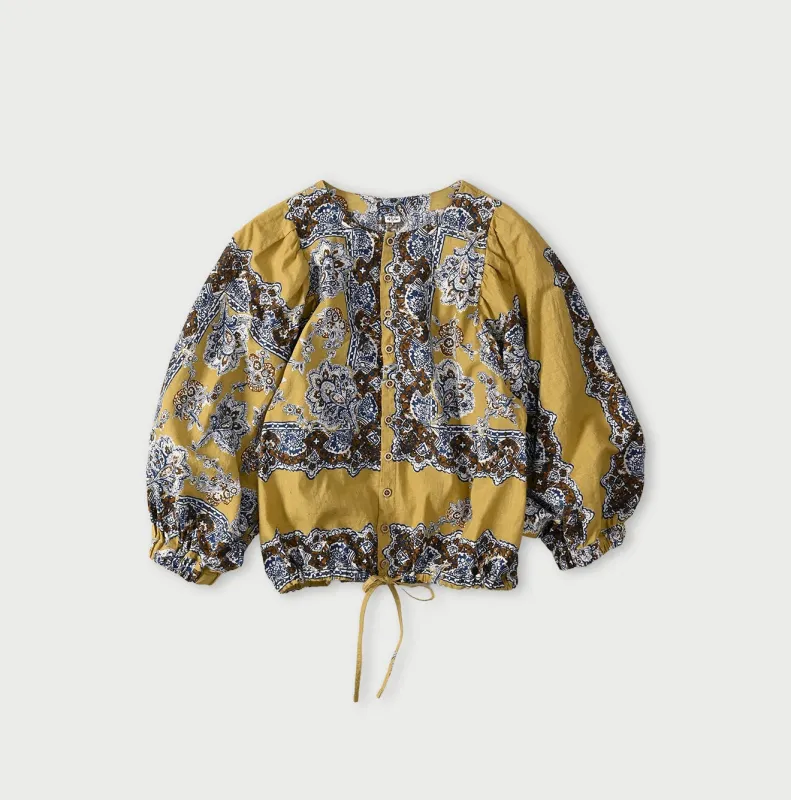 Khadi Bandana Paisley Puff Sleeve Blouse made by 45r