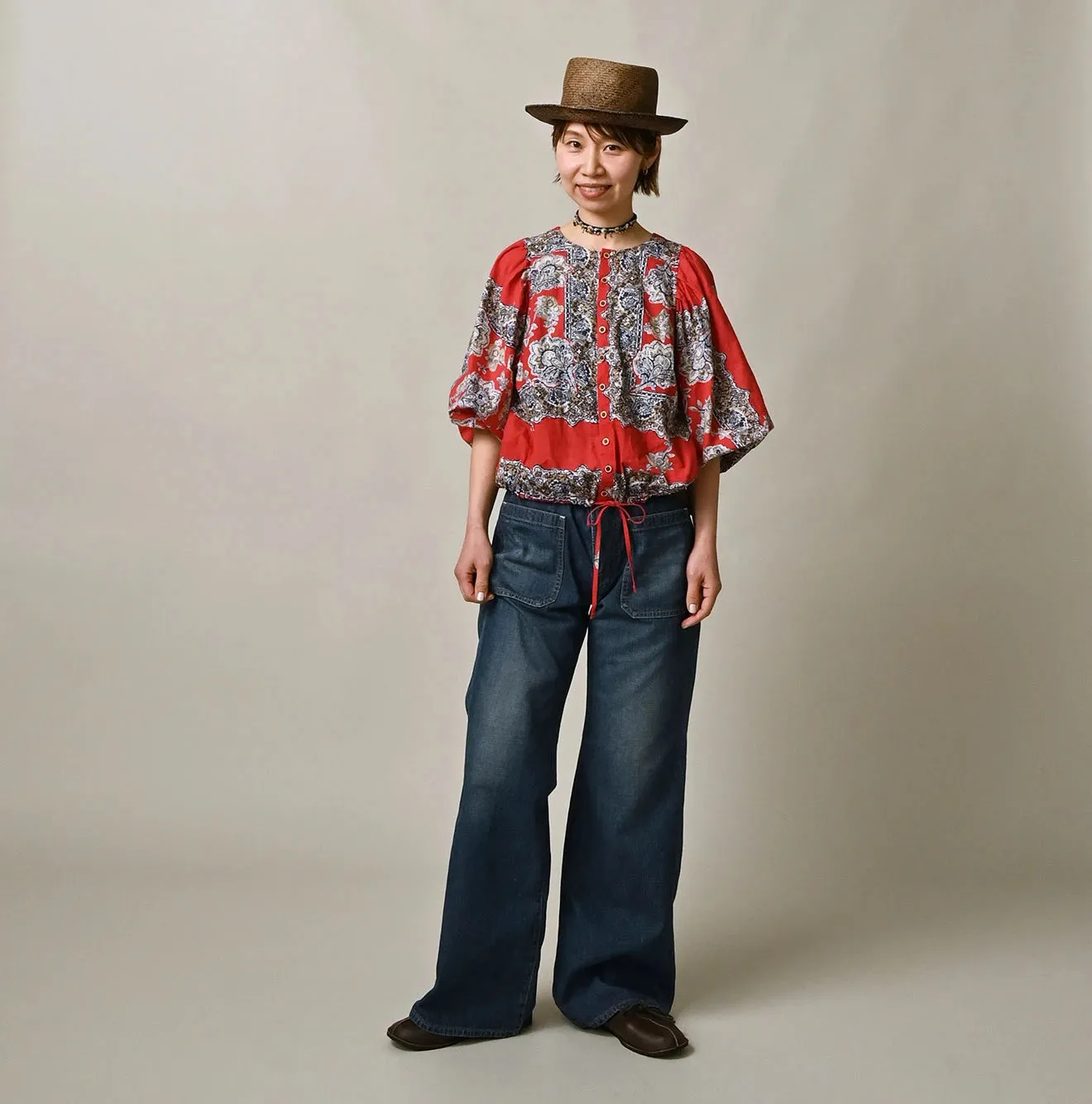 Khadi Bandana Paisley Puff Sleeve Blouse sold by 45r product image thumbnail 5