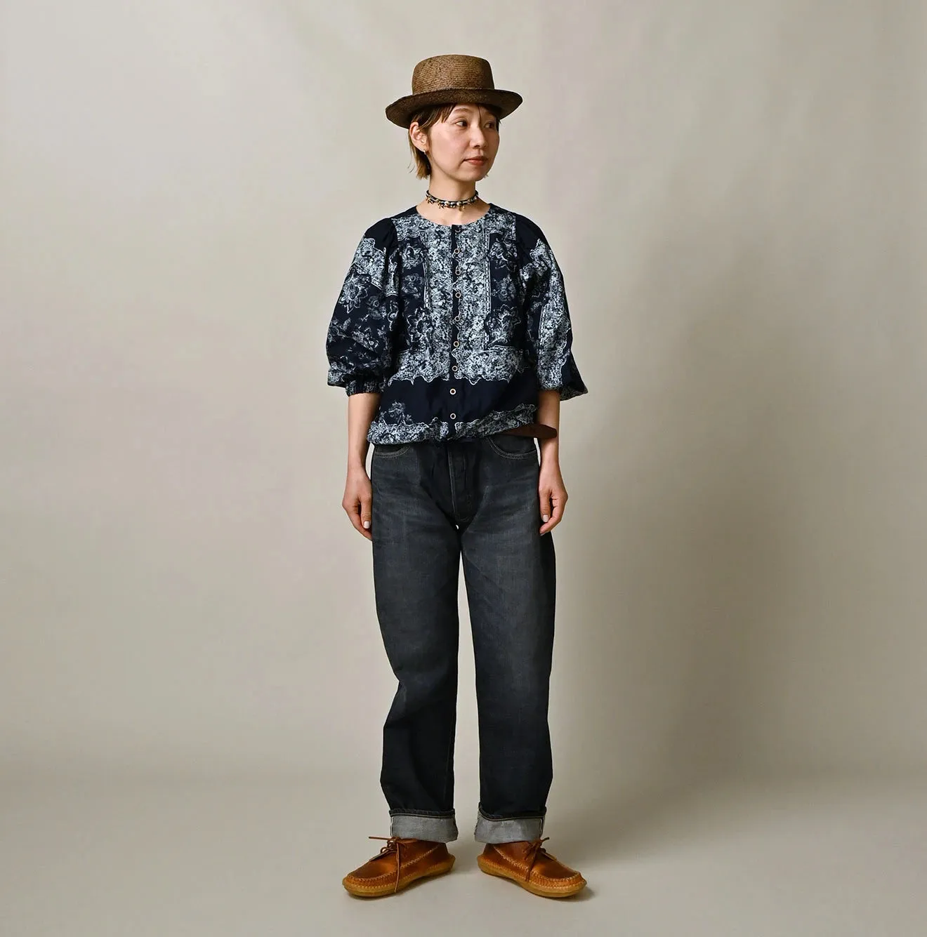 Indigo Khadi Bandana Paisley Puff Sleeve Blouse sold by 45r product image thumbnail 2