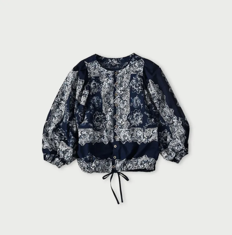 Indigo Khadi Bandana Paisley Puff Sleeve Blouse made by 45r