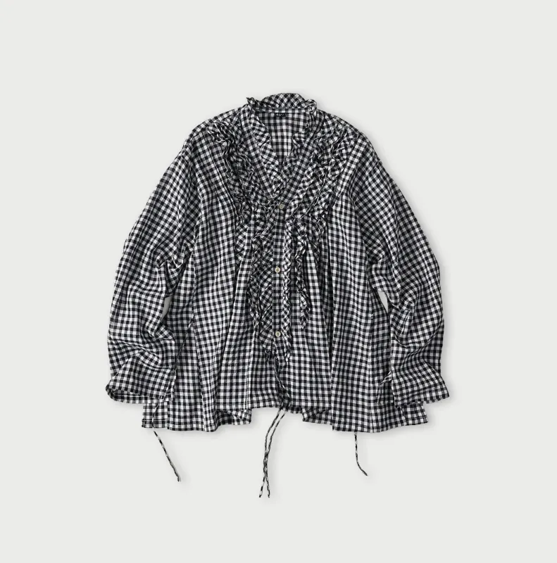 Indigo Gauze Gingham Frill Cache-Cœur made by 45r