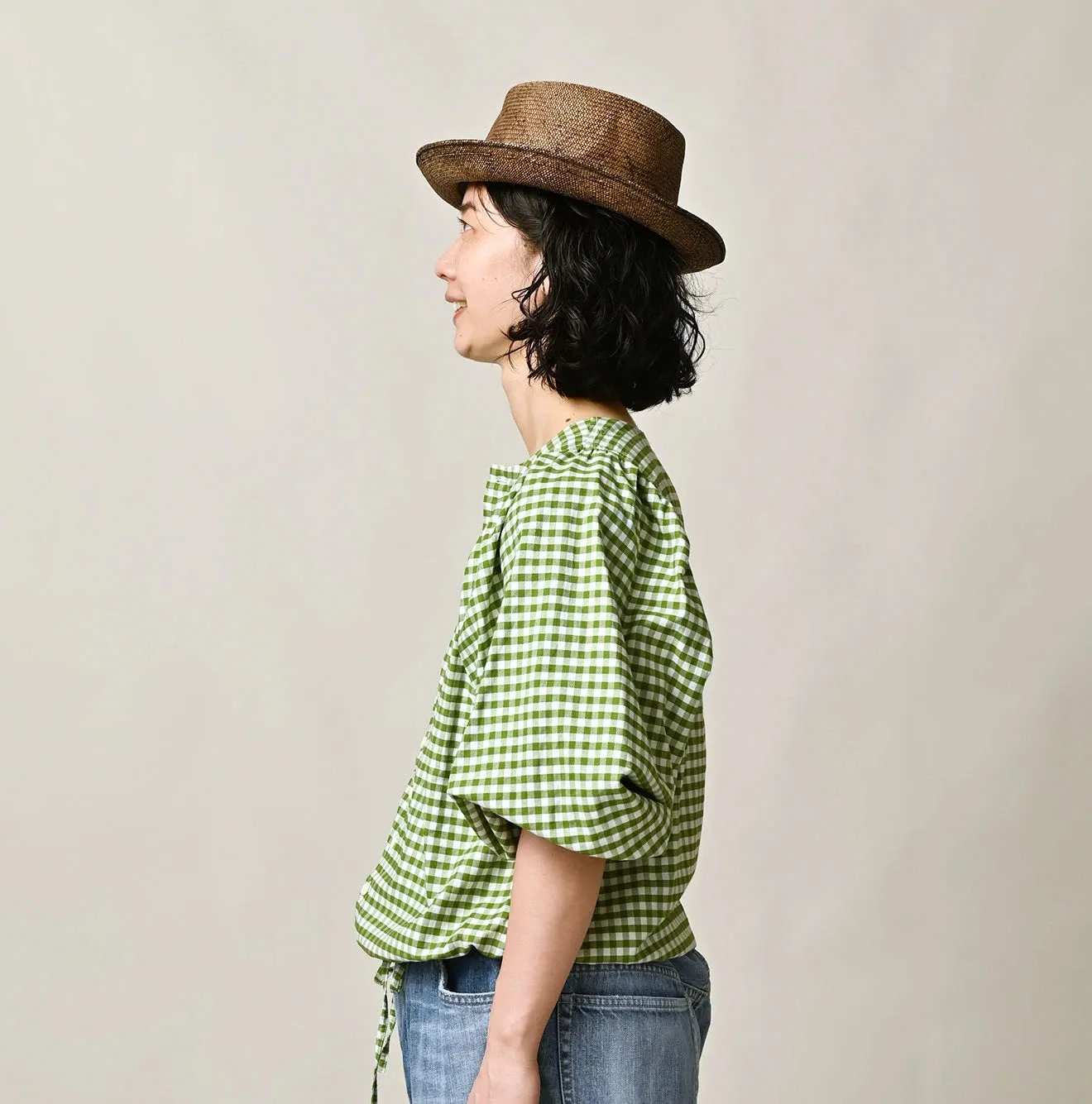 504-Oxford Gingham Puff Sleeve Blouse sold by 45r product image thumbnail 5