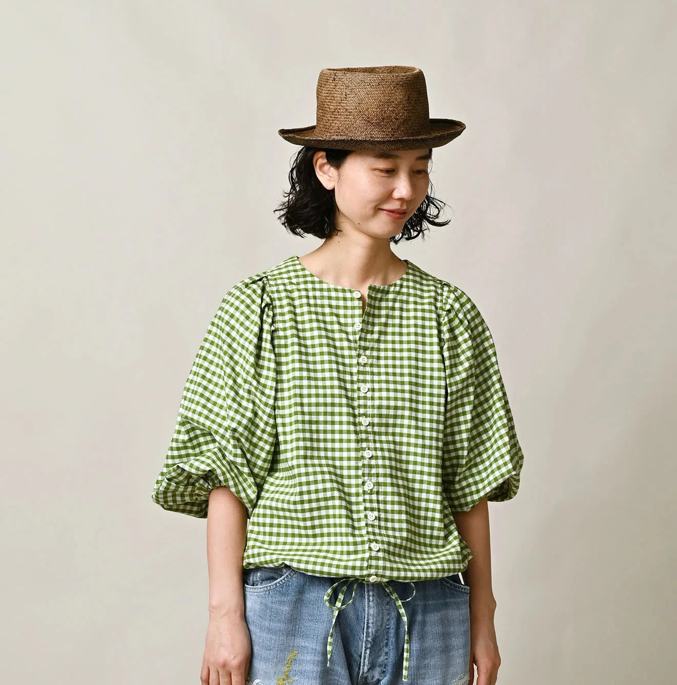 504-Oxford Gingham Puff Sleeve Blouse sold by 45r product image thumbnail 4