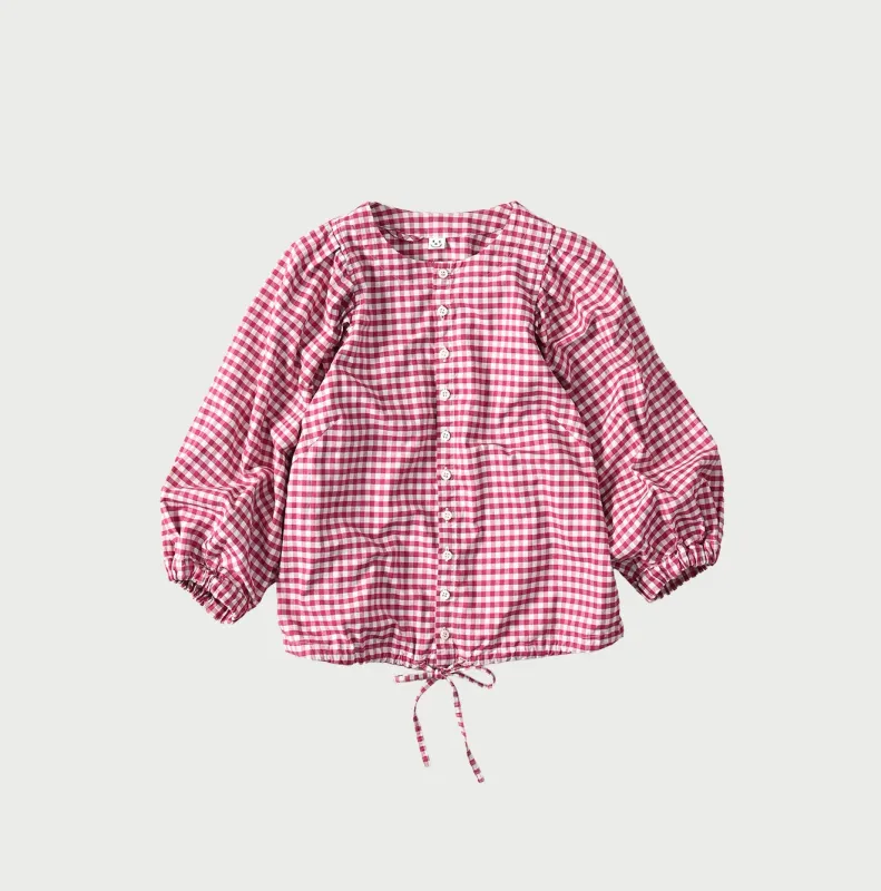 504-Oxford Gingham Puff Sleeve Blouse made by 45r