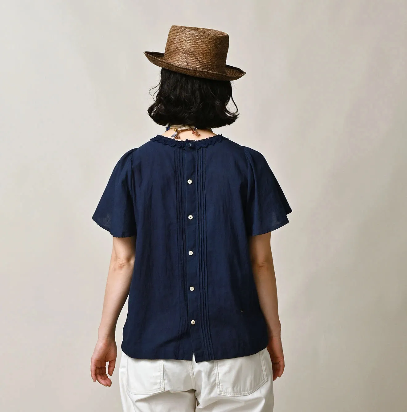 Ai Indigo Khadi Pintuck Lace Blouse sold by 45r product image thumbnail 5