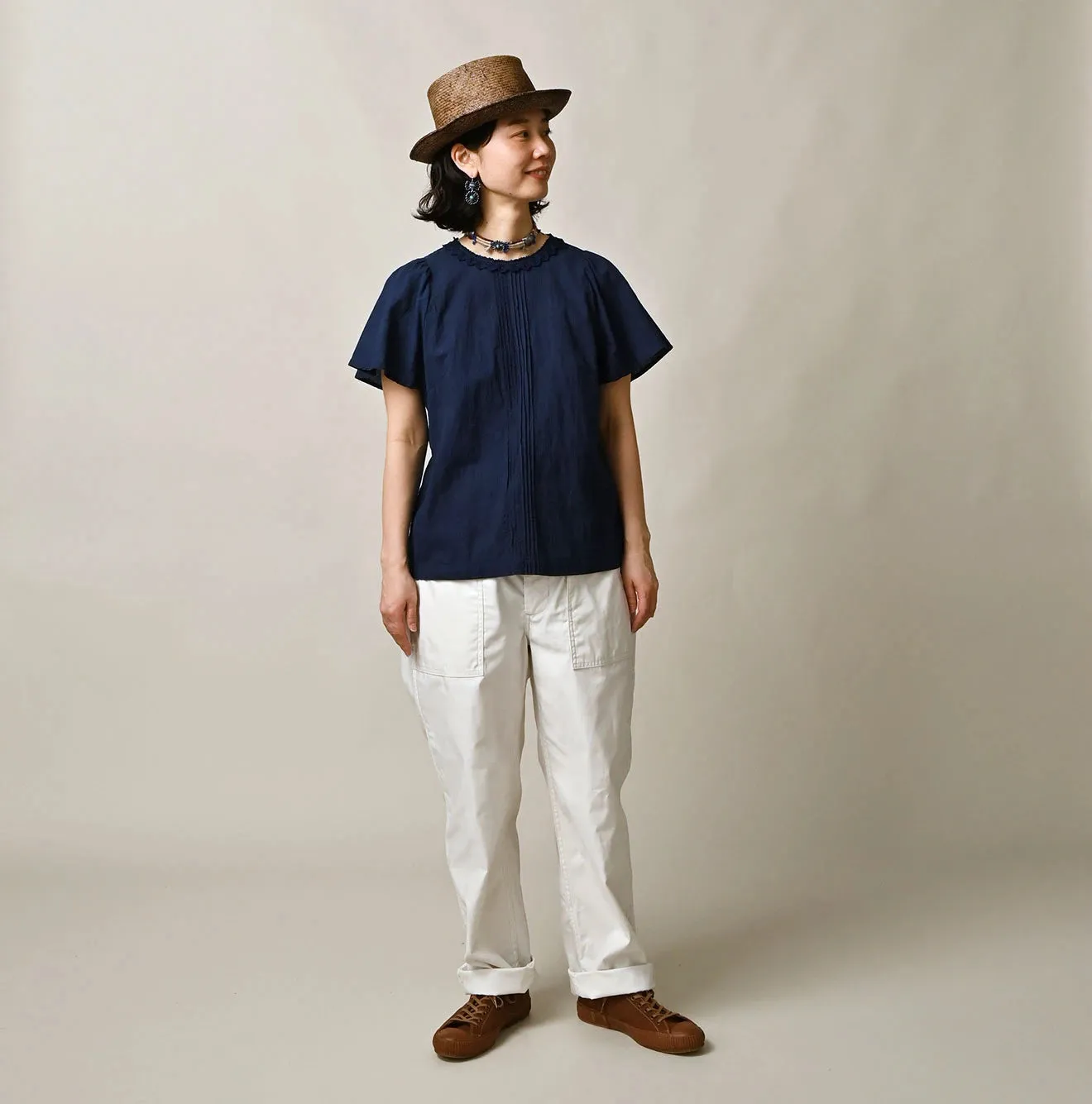 Ai Indigo Khadi Pintuck Lace Blouse sold by 45r product image thumbnail 2