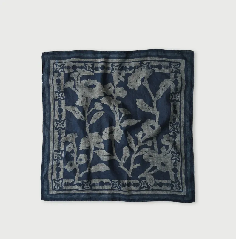 Indigo Linen Flax Flower Bandana made by 45r