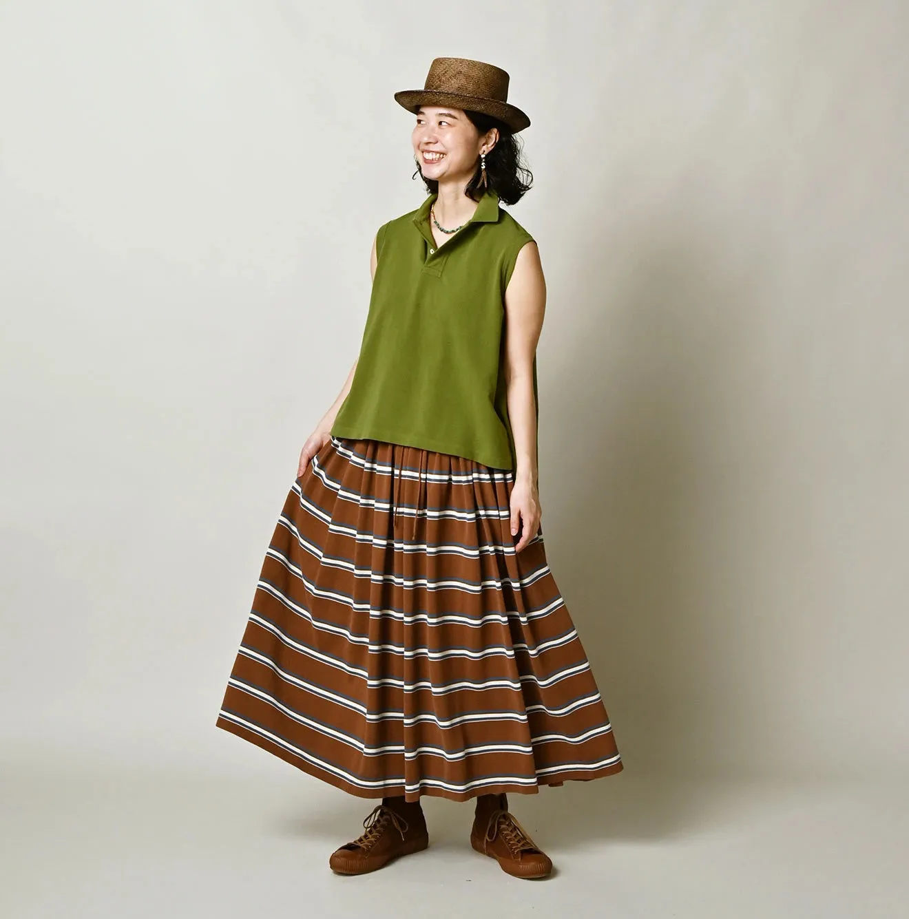 Cotton Pique Stripe Gathered Skirt sold by 45r product image thumbnail 3