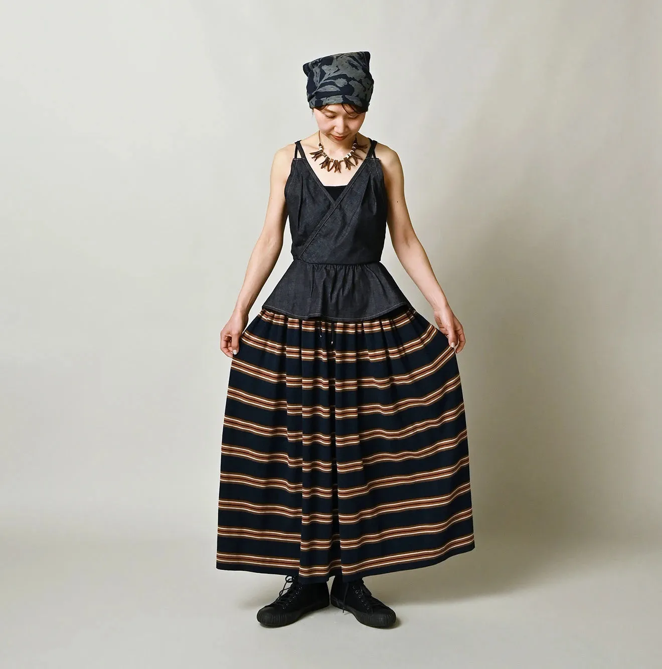 Indigo Cotton Pique Stripe Gathered Skirt sold by 45r product image thumbnail 2