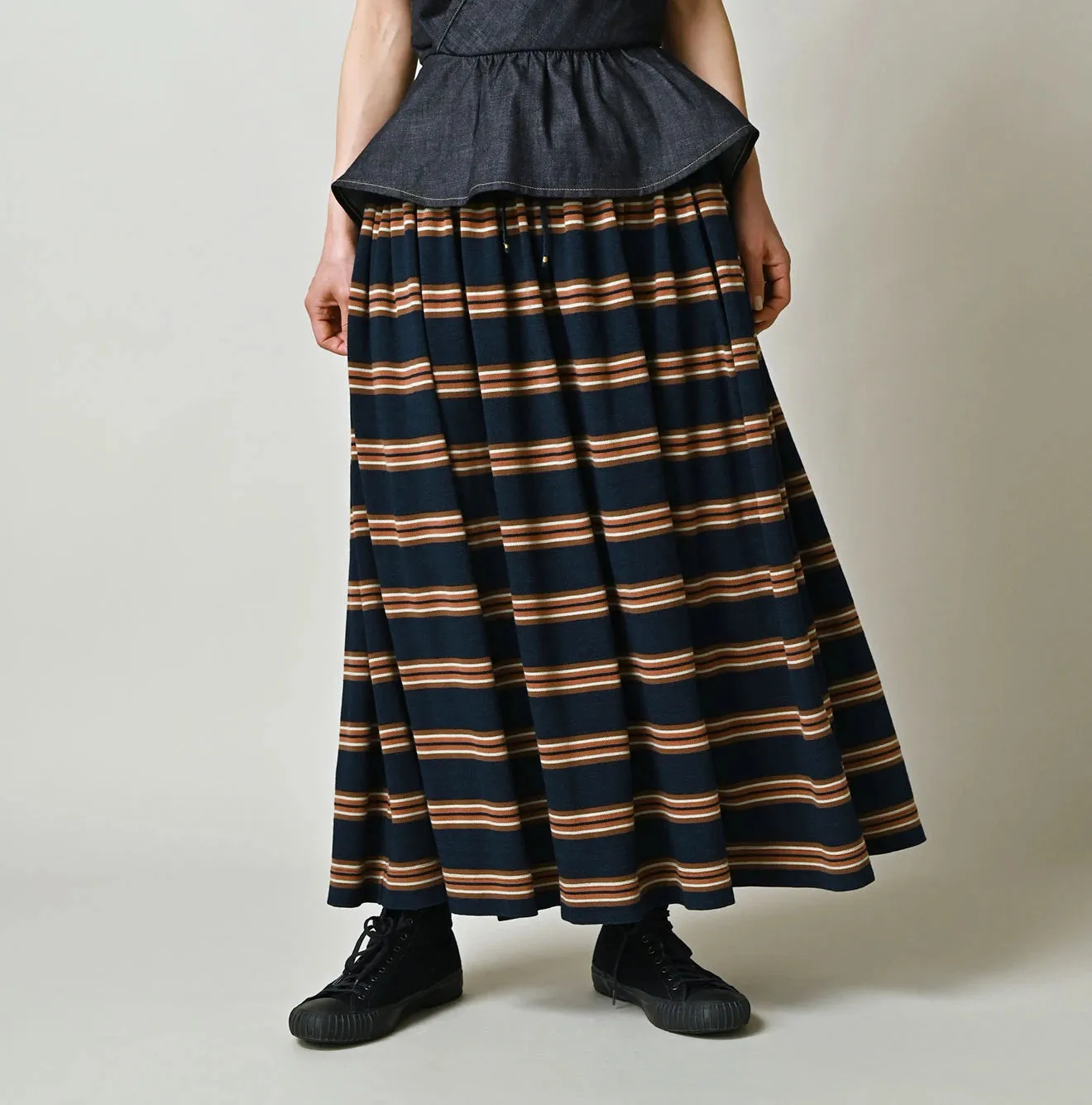 Indigo Cotton Pique Stripe Gathered Skirt sold by 45r product image thumbnail 3