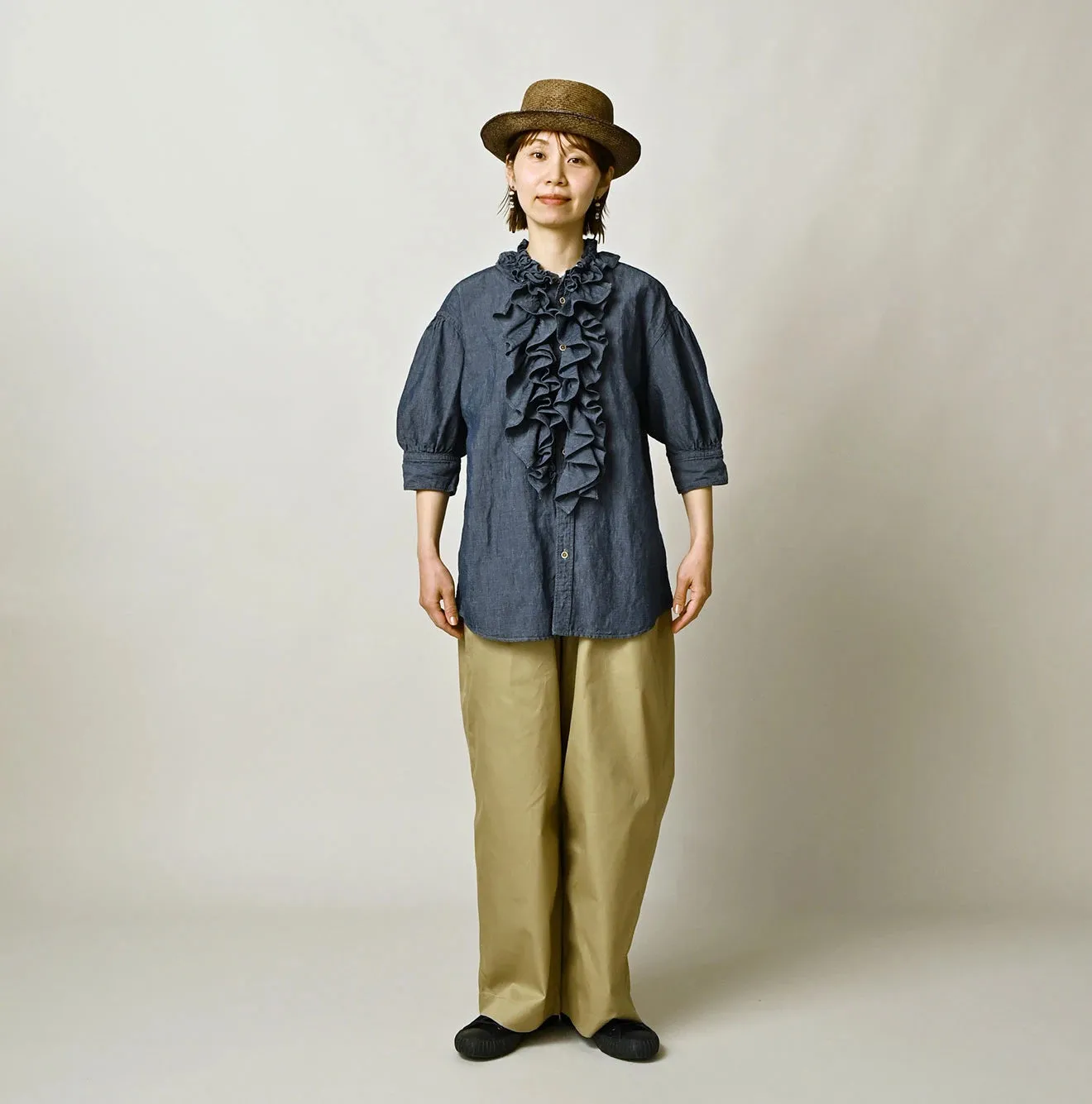 Cotton Linen Dungaree Frilled Coupe Shirt Distressed sold by 45r product image thumbnail 3
