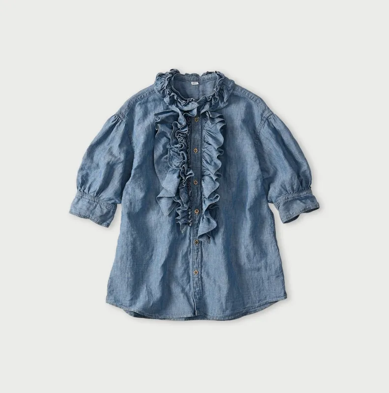 Cotton Linen Dungaree Frilled Coupe Shirt Distressed made by 45r