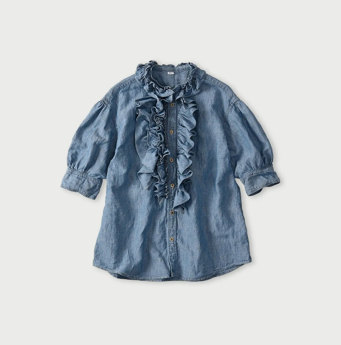 Cotton Linen Dungaree Frilled Coupe Shirt Distressed sold by 45r