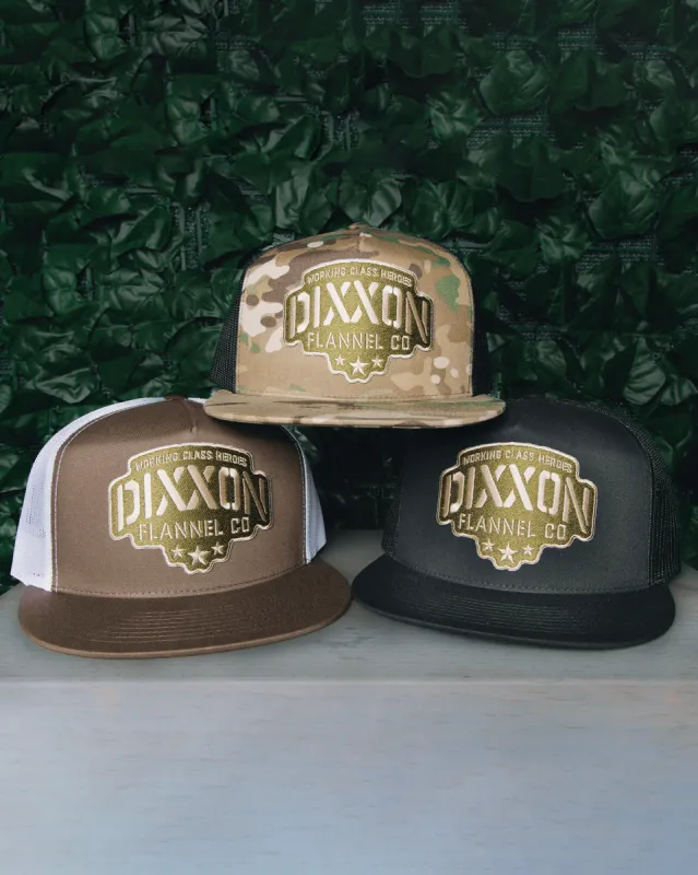 Stencil Logo Flat Bill Trucker Snapback - O.D. Green sold by Dixxon