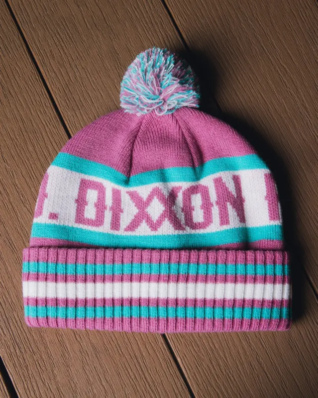 Puff Ball Beanie - Pink, Teal, & White sold by Dixxon