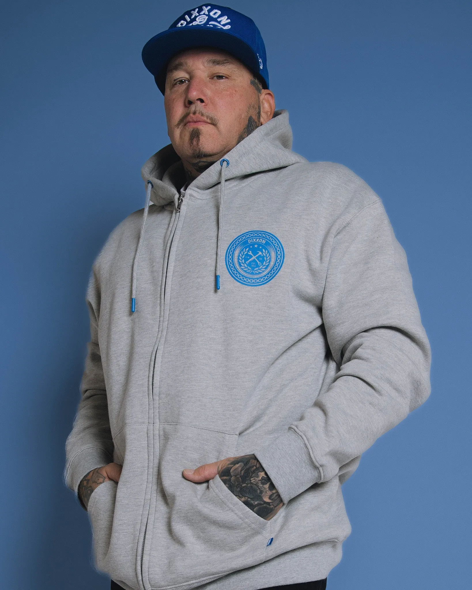 Blue Chain Badge Zip Up Hoodie - Heathered Gray sold by Dixxon product image thumbnail 3