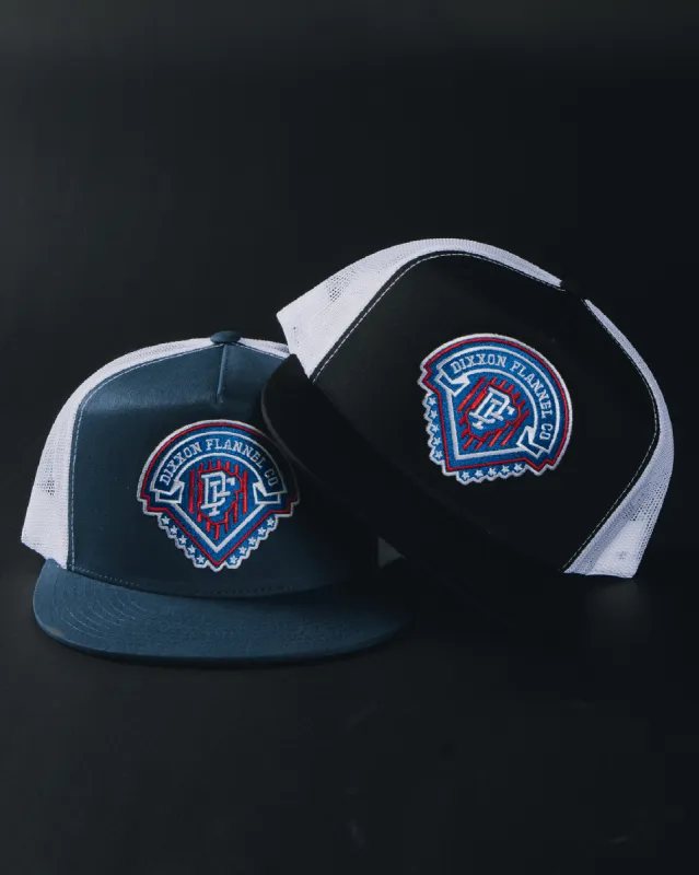Legacy Flat Bill Trucker Snapback - Red, White, & Blue made by Dixxon