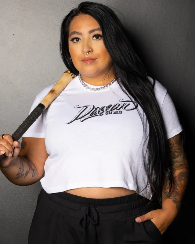 Women's Ballpark Crop Top - White & Black sold by Dixxon