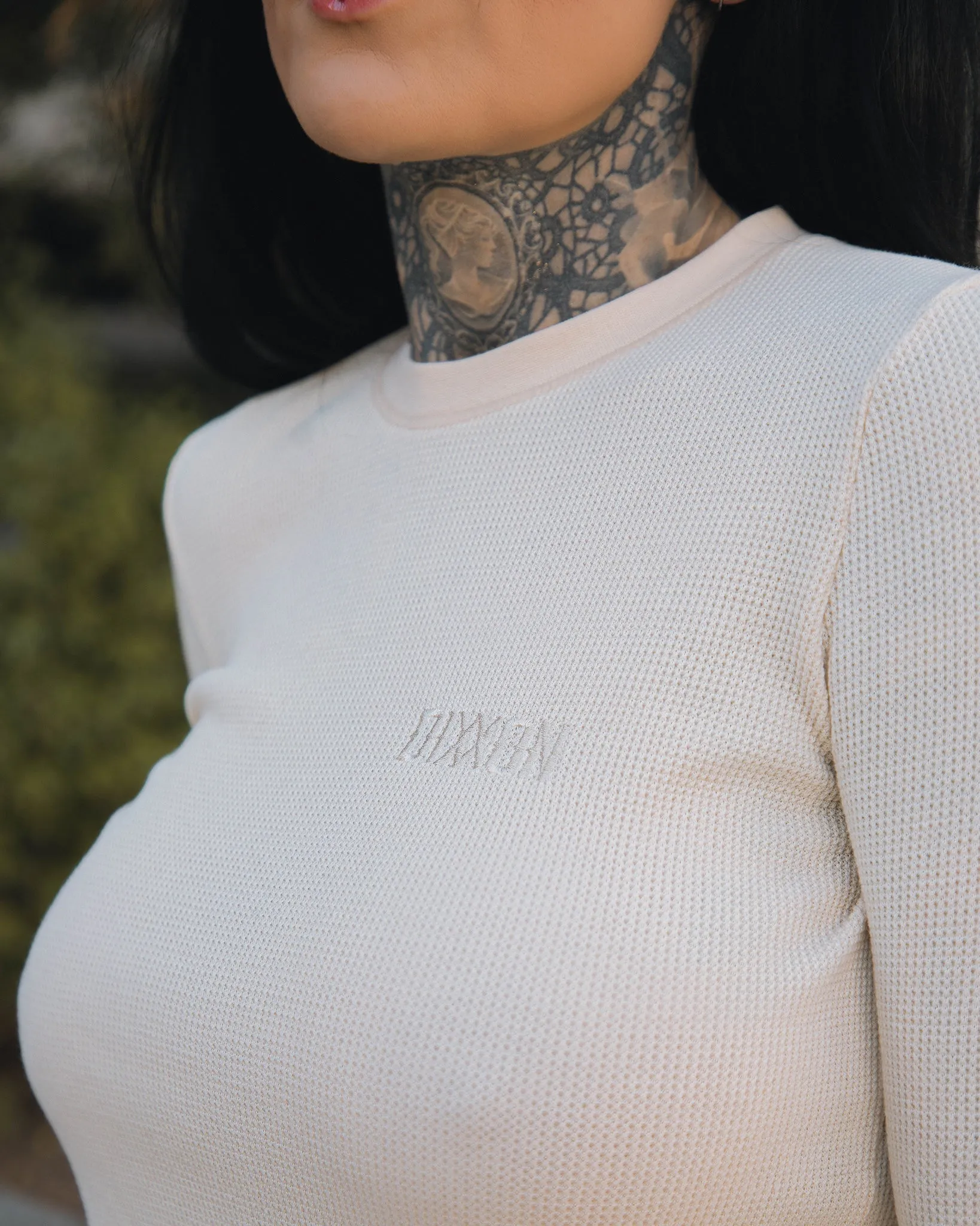 Women's Waffle Knit Long Sleeve Tee - Ivory sold by Dixxon product image thumbnail 3