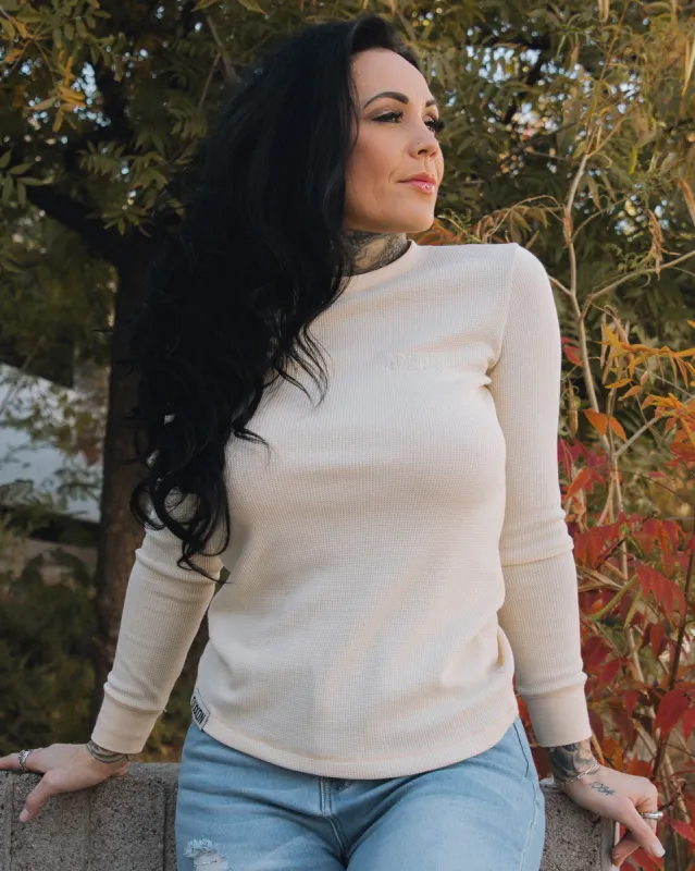 Women's Waffle Knit Long Sleeve Tee - Ivory sold by Dixxon