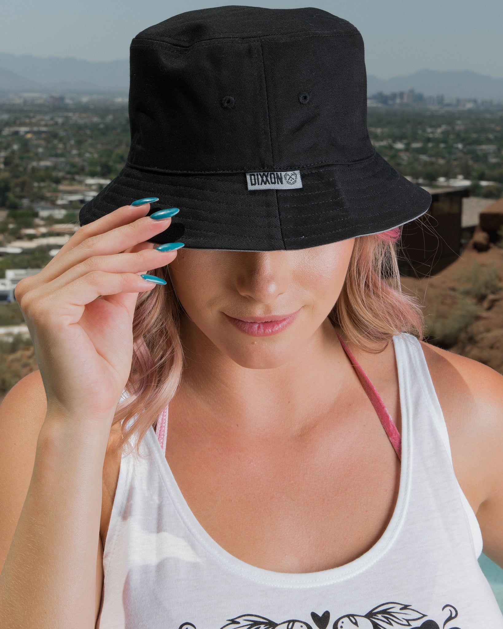 Black & Gray Reversible Bucket Hat sold by Dixxon