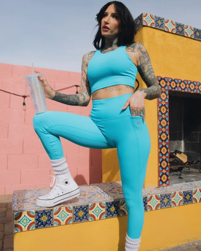 Women's Ribbed Leggings - Blue sold by Dixxon