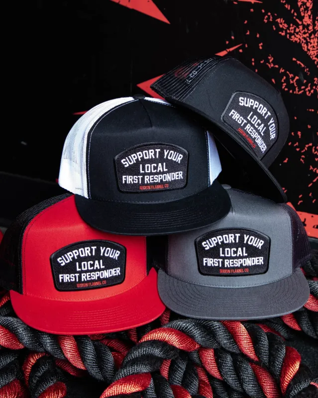 Support Your Local First Responder Flat Bill Trucker Snapback sold by Dixxon