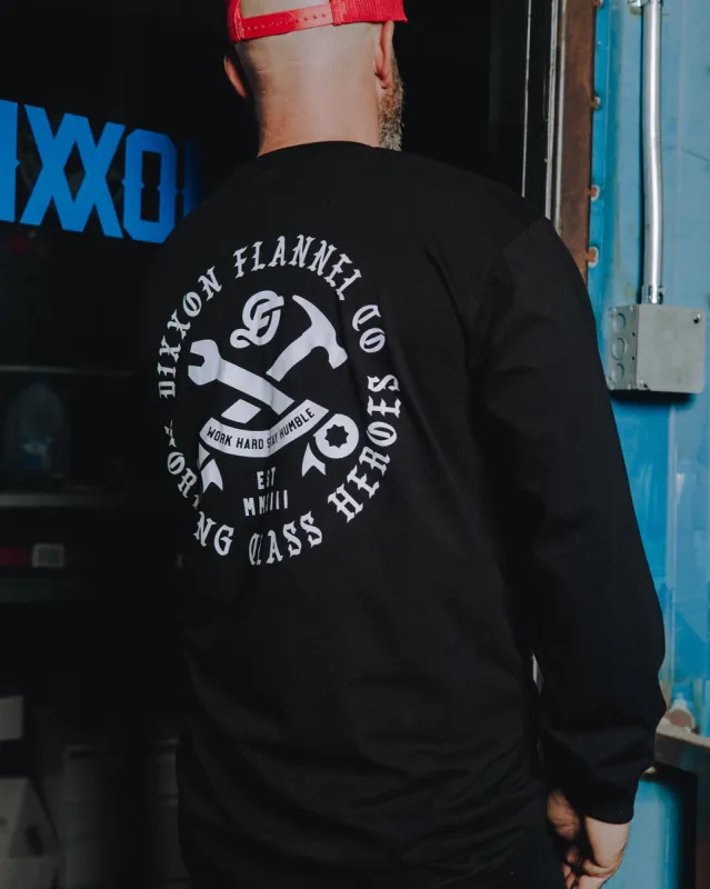 White Working Class Badge Long Sleeve T-Shirt - Black made by Dixxon